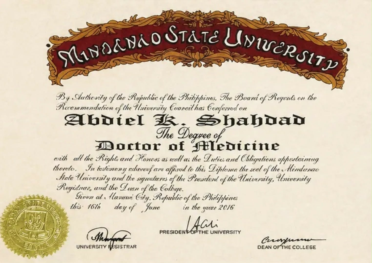 Doctor of Medicine certificate
